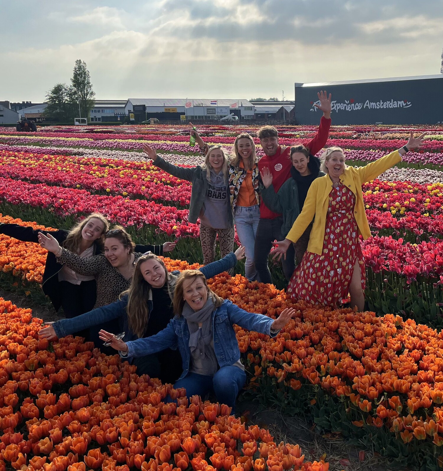 Vrouwen tussen de tulpen in de tulpenvelden van Amsterdam. Bezoekers genieten van de tulpenervaring. Ontdek must-see plaatsen en culturele evenementen in Nederland.